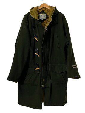 Vintage Boat Works Wool Toggle Coat Green Quilted Lining Hooded Jacket Men's L